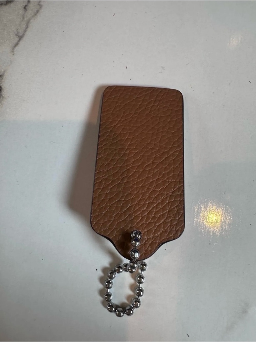Coach Brown Pebble Leather Key Tag with Silver Chain - Picture 2 of 3